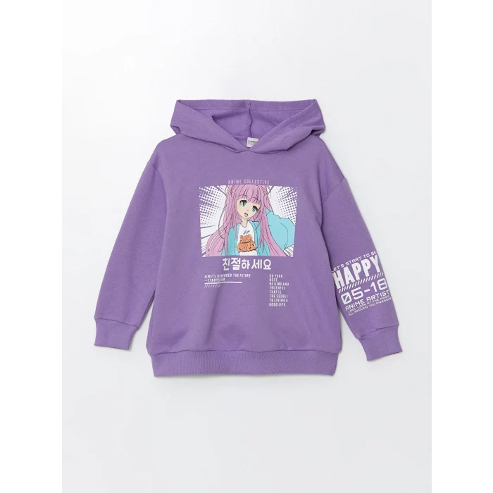 LCW Kids Mor Kapüşonlu Kız Çocuk Kalın Sweatshirt