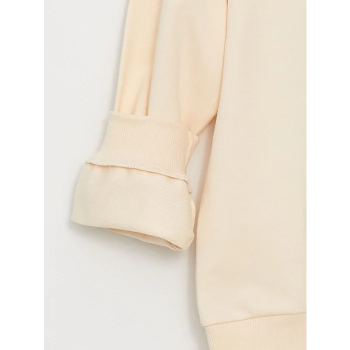 LCW Kids Bej Bisiklet Yaka Uzun Kollu Baskılı Kız Çocuk Sweatshirt