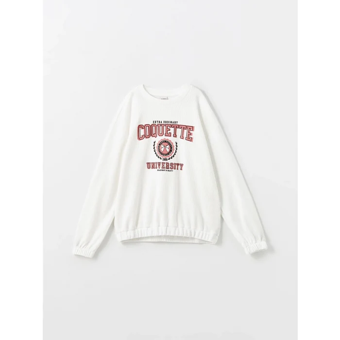 LCW Kids Ekru Bisiklet Yaka Kız Çocuk Sweatshirt