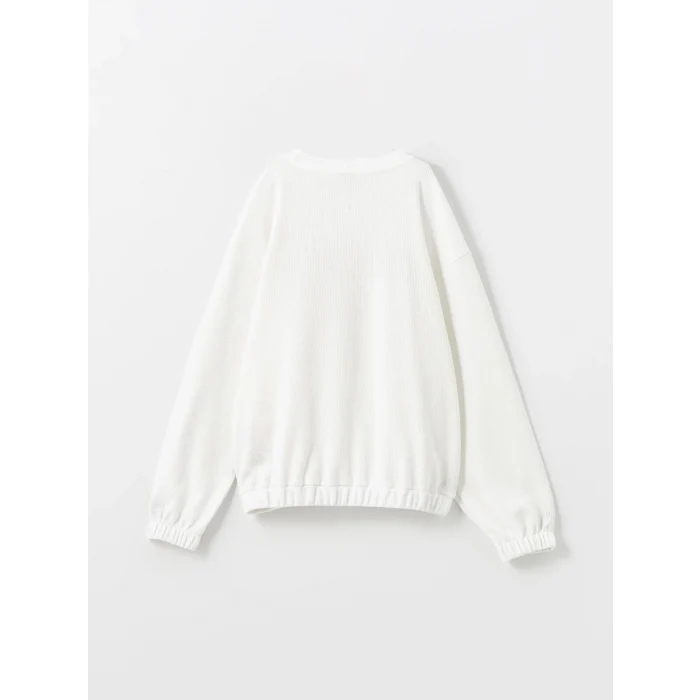 LCW Kids Ekru Bisiklet Yaka Kız Çocuk Sweatshirt