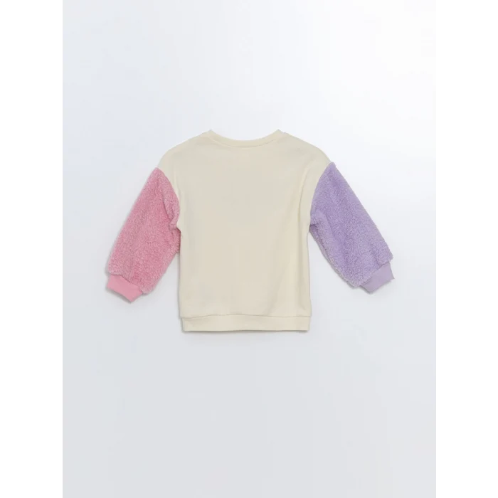 LCW Kids Ekru Bisiklet Yaka Kalın Baskılı Kız Bebek Sweatshirt