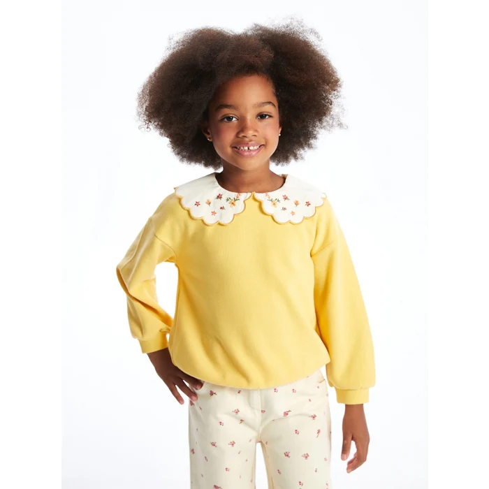 LCW Kids Sari Bebe Yaka Nakışlı Kalın Kız Çocuk Sweatshirt