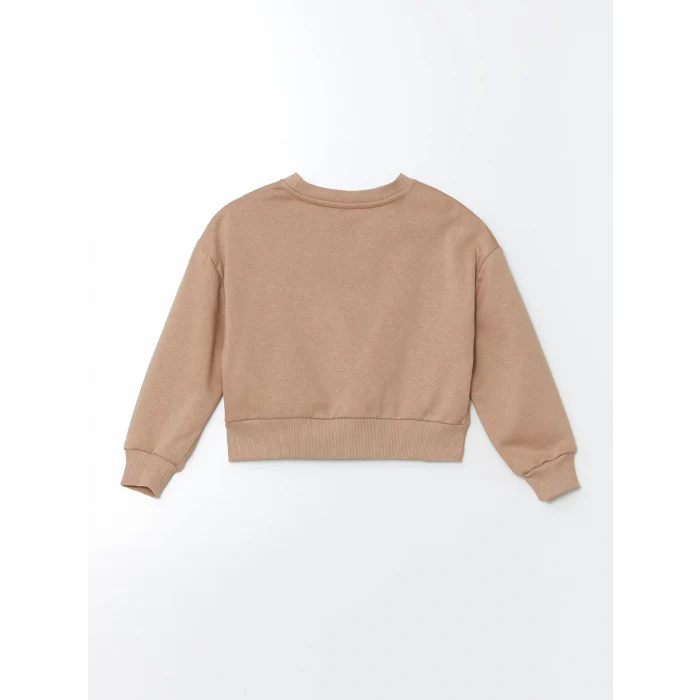 LCW Kids Kahverengi Bisiklet Yaka Kız Çocuk Kalın Sweatshirt