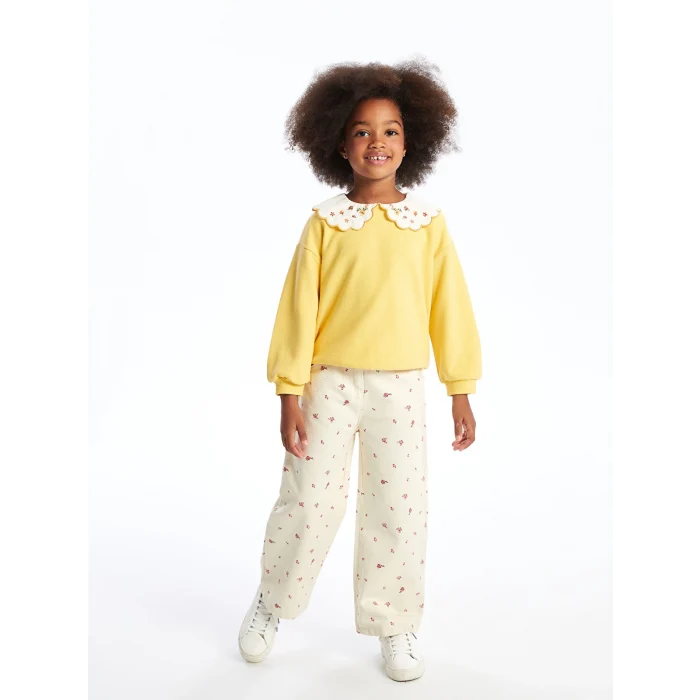 LCW Kids Sari Bebe Yaka Nakışlı Kalın Kız Çocuk Sweatshirt