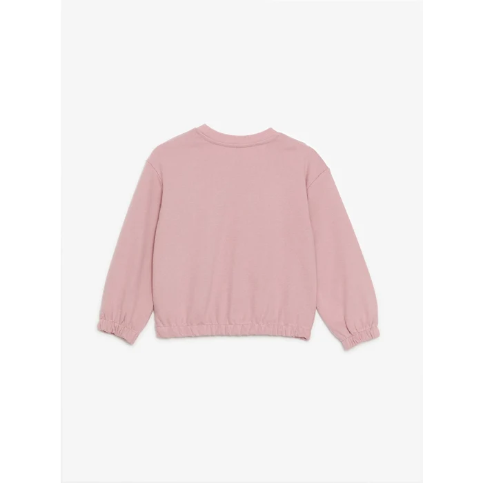 LCW Kids Pembe Bisiklet Yaka Baskılı Uzun Kollu Kız Çocuk Sweatshirt