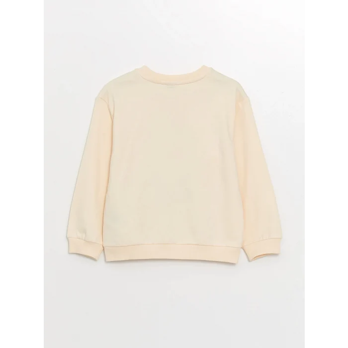 LCW Kids Bej Bisiklet Yaka Baskılı Uzun Kollu Kız Çocuk Sweatshirt