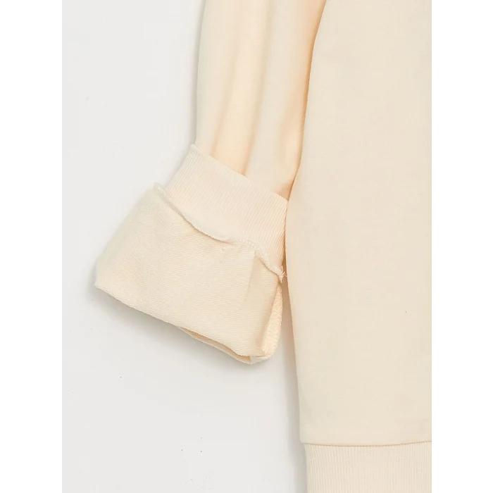 LCW Kids Bej Bisiklet Yaka Baskılı Uzun Kollu Kız Çocuk Sweatshirt