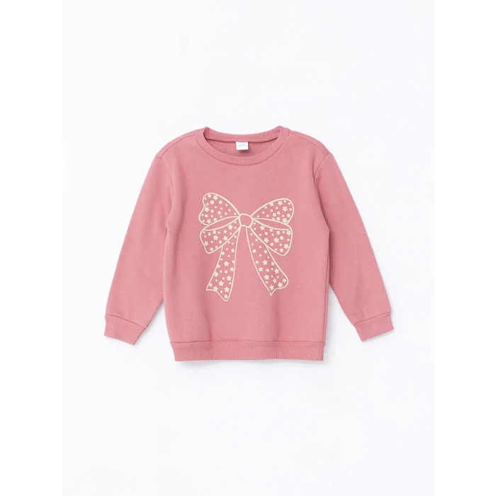 LCW Kids Pembe Bisiklet Yaka Uzun Kollu Baskılı Kız Çocuk Sweatshirt ve Eşofman Alt 2li Takım