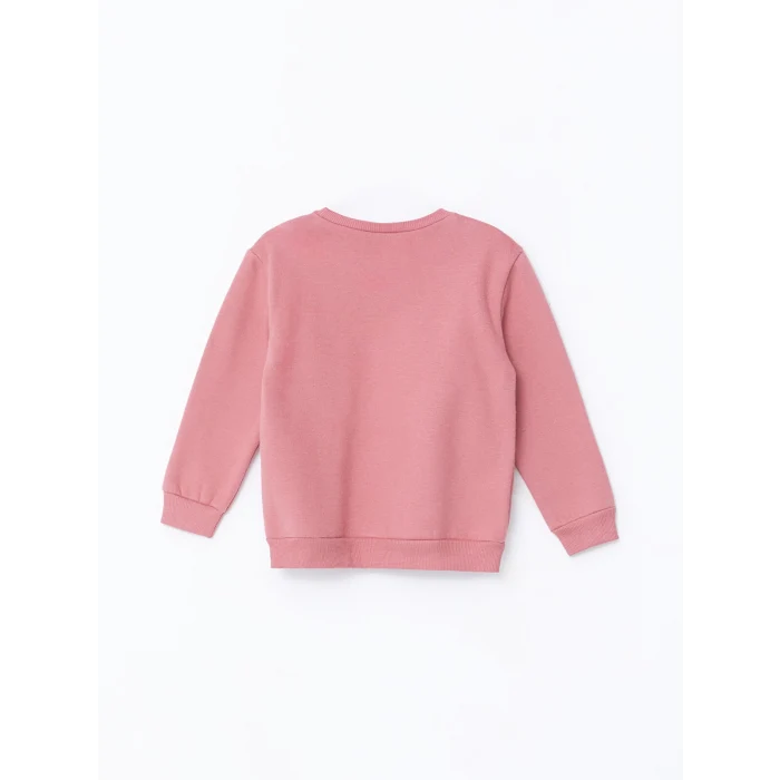 LCW Kids Pembe Bisiklet Yaka Uzun Kollu Baskılı Kız Çocuk Sweatshirt ve Eşofman Alt 2li Takım