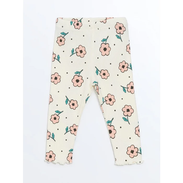 LCW baby Ekru Bisiklet Yaka Uzun Kollu Çiçekli Bluz ve Tayt 2li Takım