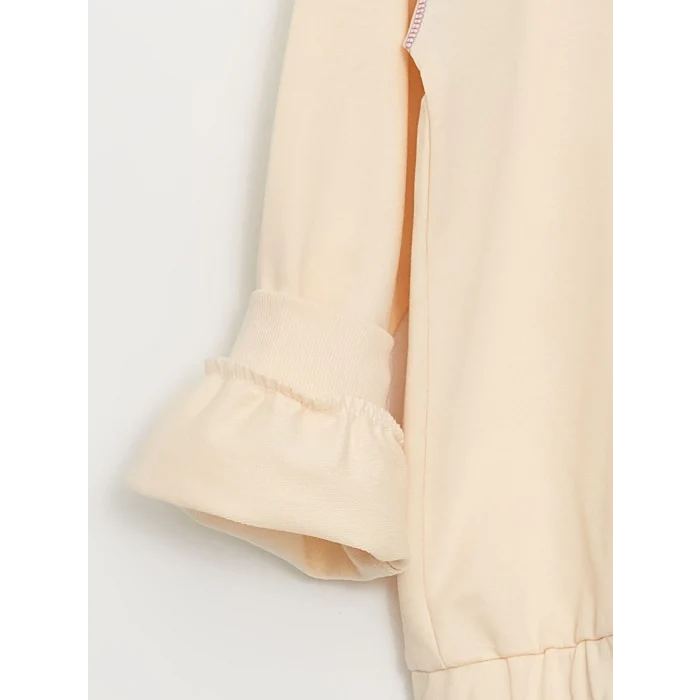 LCW Kids Bej Bisiklet Yaka Baskılı Uzun Kollu Kız Çocuk Sweatshirt