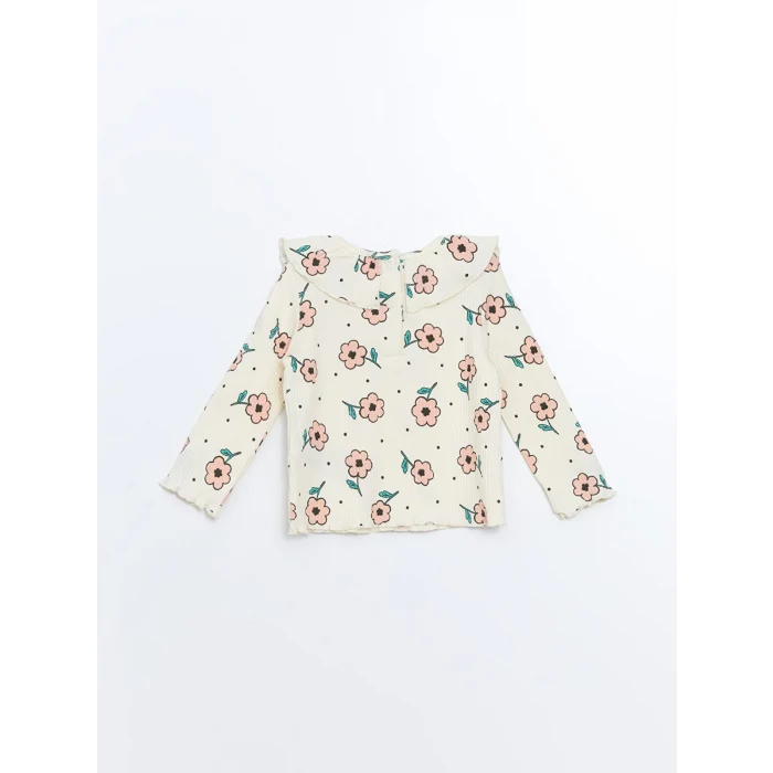 LCW baby Ekru Bisiklet Yaka Uzun Kollu Çiçekli Bluz ve Tayt 2li Takım