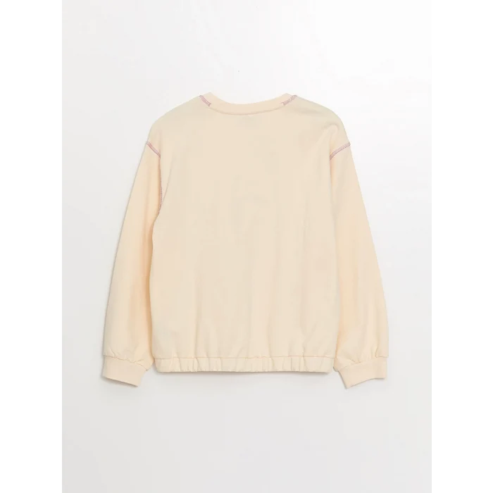 LCW Kids Bej Bisiklet Yaka Baskılı Uzun Kollu Kız Çocuk Sweatshirt