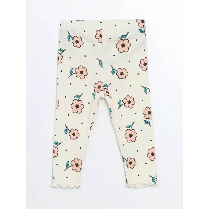 LCW baby Ekru Bisiklet Yaka Uzun Kollu Çiçekli Bluz ve Tayt 2li Takım