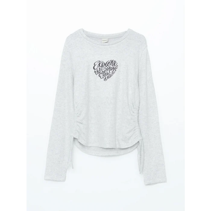 LCW Kids Gri Bisiklet Yaka Kız Çocuk Tişört