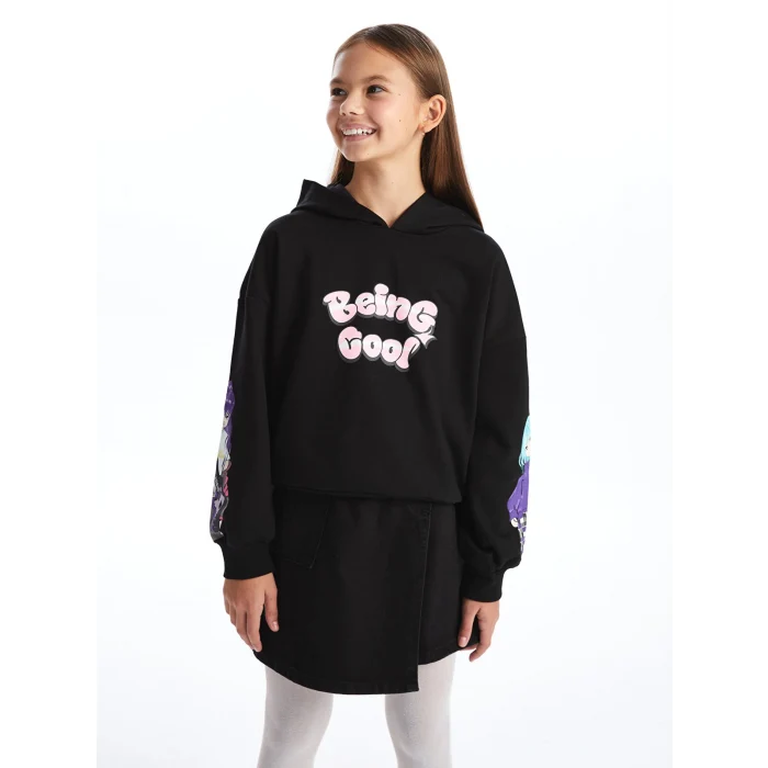LCW Kids Siyah Kapüşonlu Kız Çocuk Kalın Sweatshirt