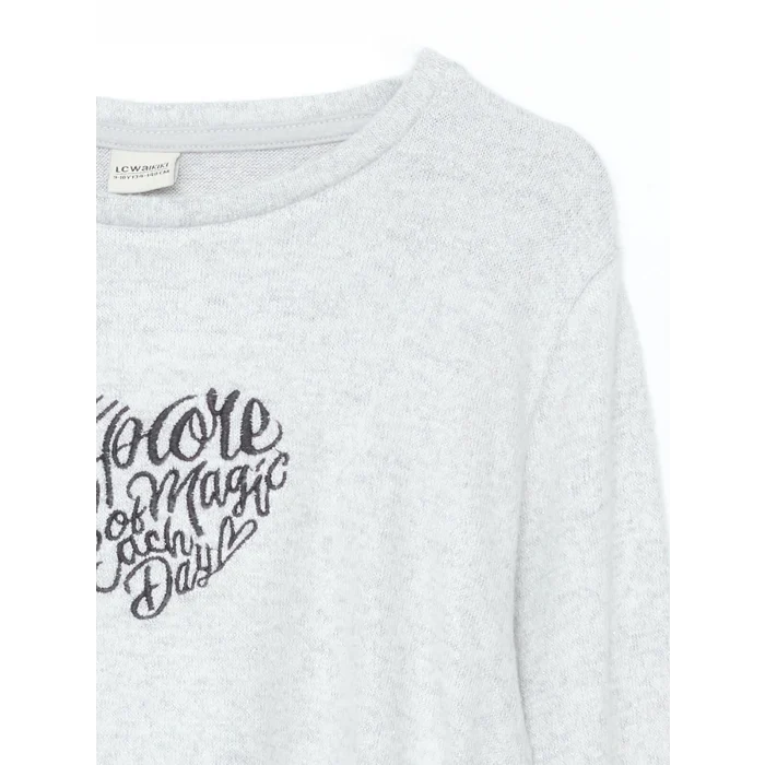 LCW Kids Gri Bisiklet Yaka Kız Çocuk Tişört