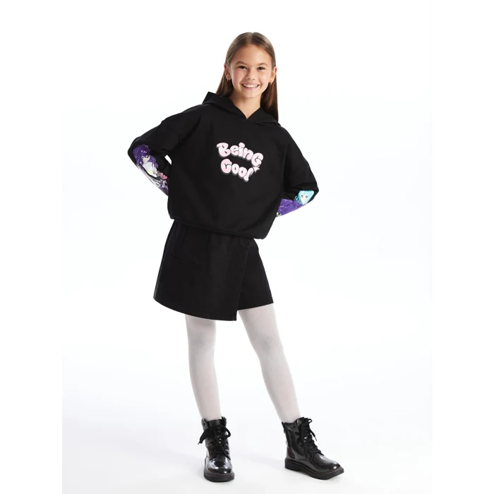 LCW Kids Siyah Kapüşonlu Kız Çocuk Kalın Sweatshirt