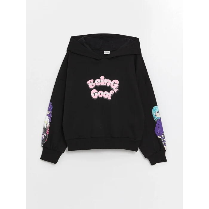 LCW Kids Siyah Kapüşonlu Kız Çocuk Kalın Sweatshirt