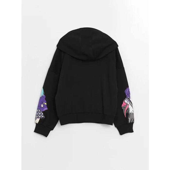 LCW Kids Siyah Kapüşonlu Kız Çocuk Kalın Sweatshirt