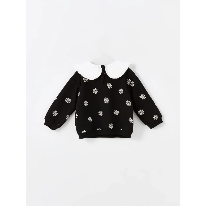 LCW Kids Siyah Bebe Yaka Kalın Çiçekli Kız Çocuk Sweatshirt
