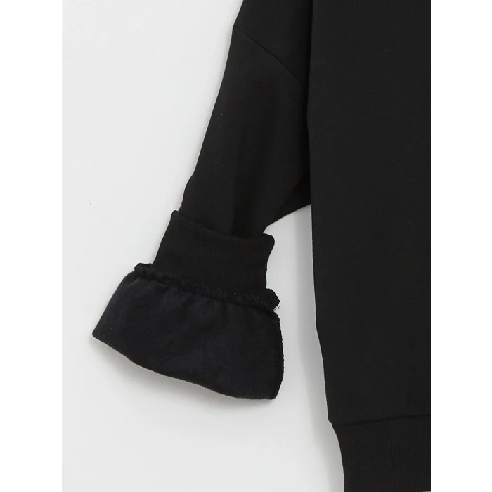 LCW Kids Siyah Kapüşonlu Kız Çocuk Kalın Sweatshirt