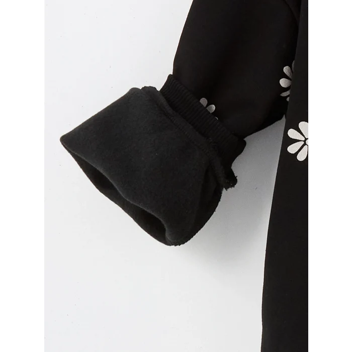 LCW Kids Siyah Bebe Yaka Kalın Çiçekli Kız Çocuk Sweatshirt