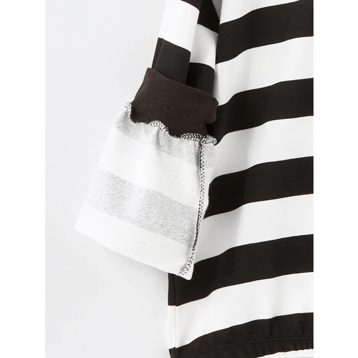 LCW Kids Siyah Polo Yaka Çizgili Uzun Kollu Kız Çocuk Sweatshirt