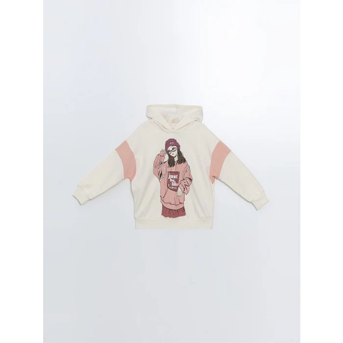 LCW Kids Ekru Kapüşonlu Kız Çocuk Kalın Sweatshirt
