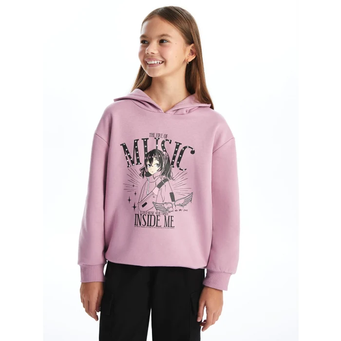 LCW Kids Lila Kapüşonlu Kız Çocuk Kalın Sweatshirt