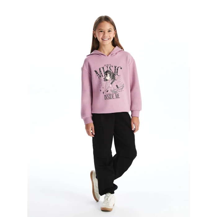 LCW Kids Lila Kapüşonlu Kız Çocuk Kalın Sweatshirt