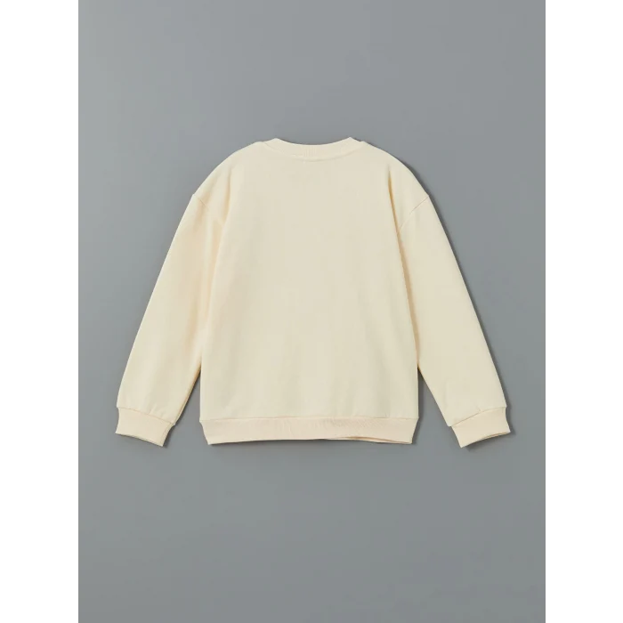 LCW Kids Bej Bisiklet Yaka Kız Çocuk Kalın Sweatshirt