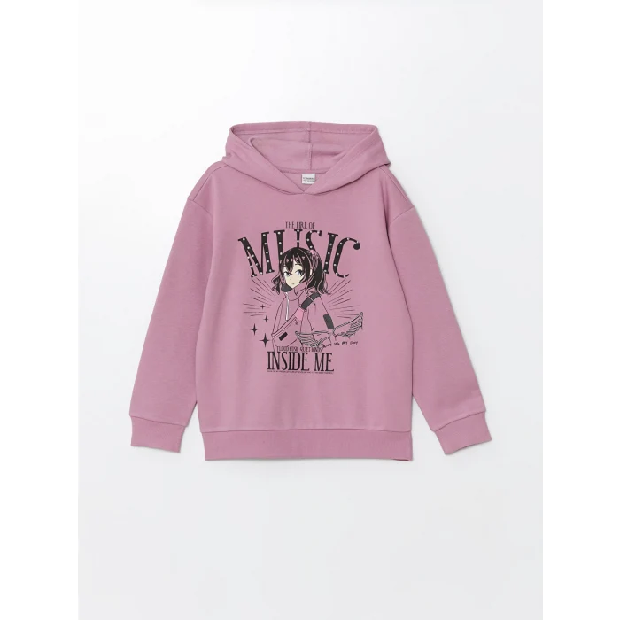 LCW Kids Lila Kapüşonlu Kız Çocuk Kalın Sweatshirt