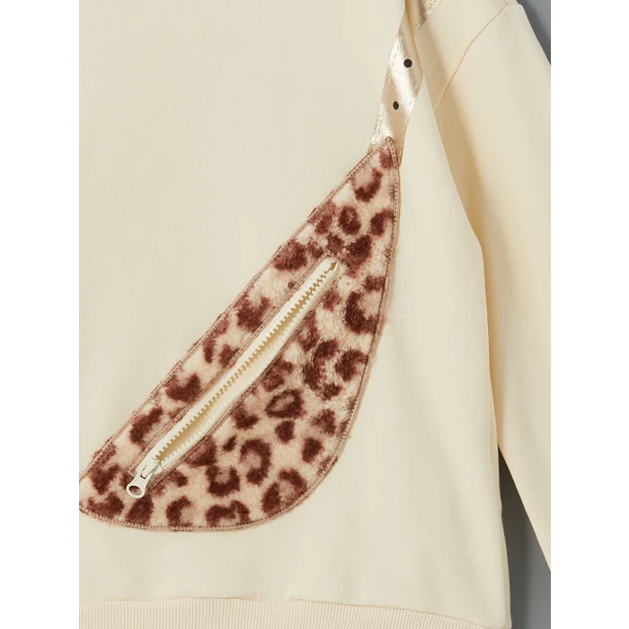 LCW Kids Bej Bisiklet Yaka Kız Çocuk Kalın Sweatshirt