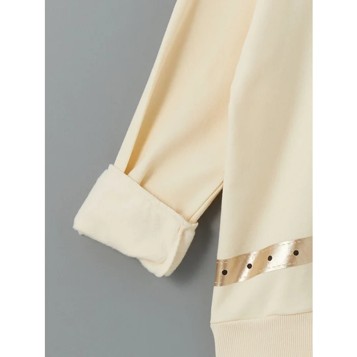 LCW Kids Bej Bisiklet Yaka Kız Çocuk Kalın Sweatshirt