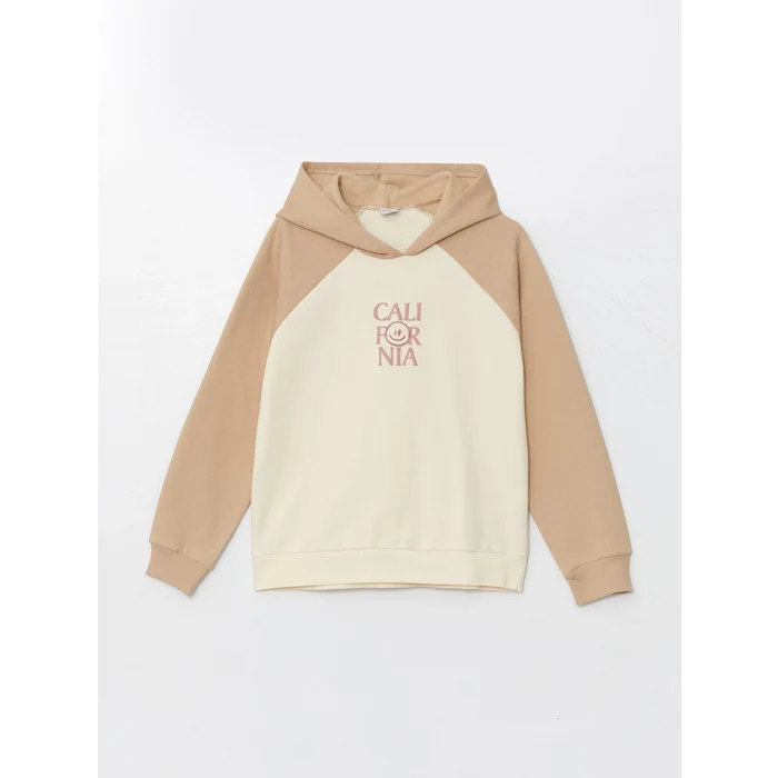LCW Kids Bej Kapüşonlu Kız Çocuk Kalın Sweatshirt