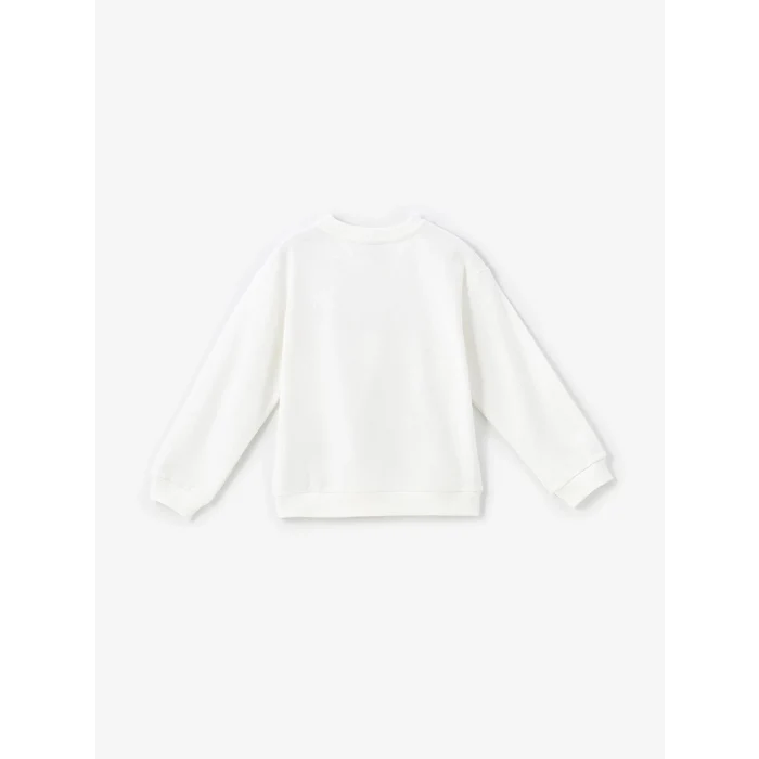LCW Kids Ekru Bisiklet Yaka Uzun Kollu Baskılı Kız Çocuk Sweatshirt
