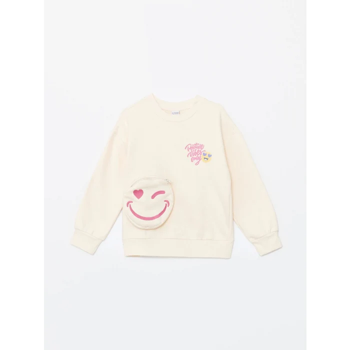 LCW Kids Bej Bisiklet Yaka Kız Çocuk Kalın Sweatshirt
