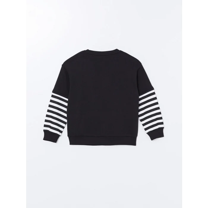 LCW Kids Siyah Bisiklet Yaka Kız Çocuk Kalın Sweatshirt