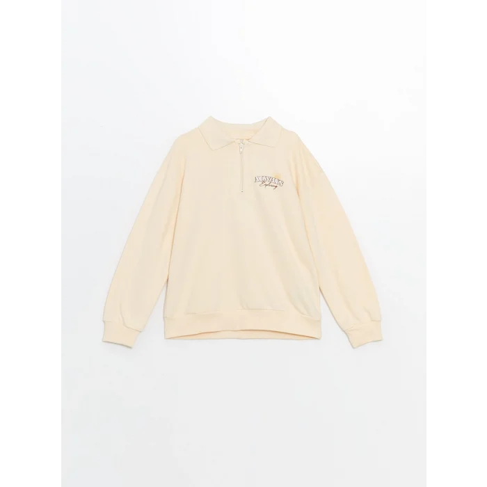 LCW Kids Bej Polo Yaka Kız Çocuk Sweatshirt