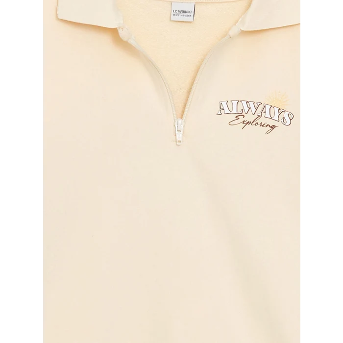 LCW Kids Bej Polo Yaka Kız Çocuk Sweatshirt