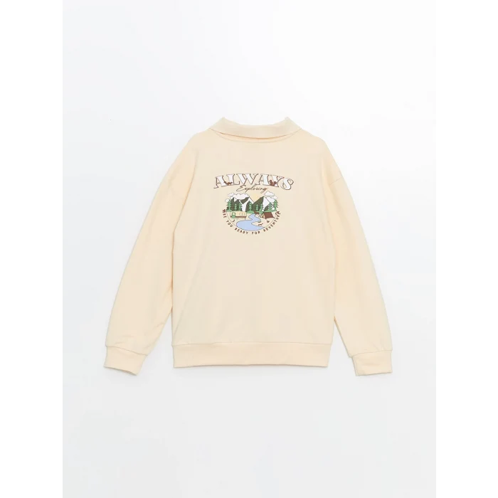 LCW Kids Bej Polo Yaka Kız Çocuk Sweatshirt