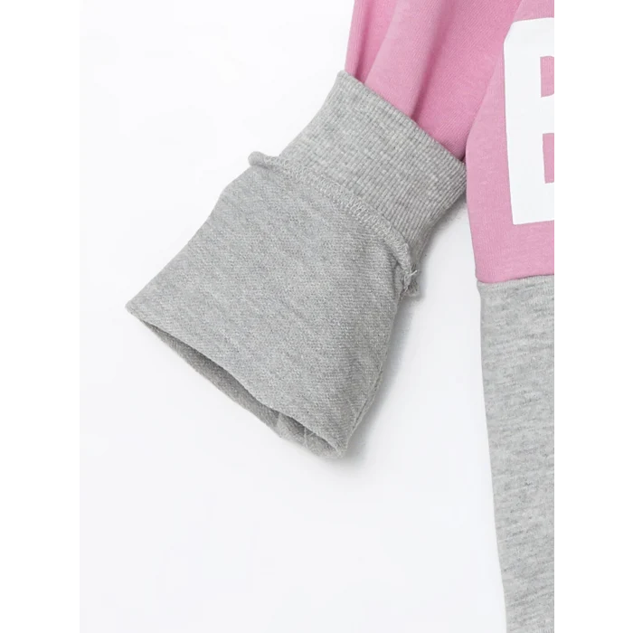 LCW Kids Gri Dik Yaka Baskılı Uzun Kollu Kız Çocuk Sweatshirt