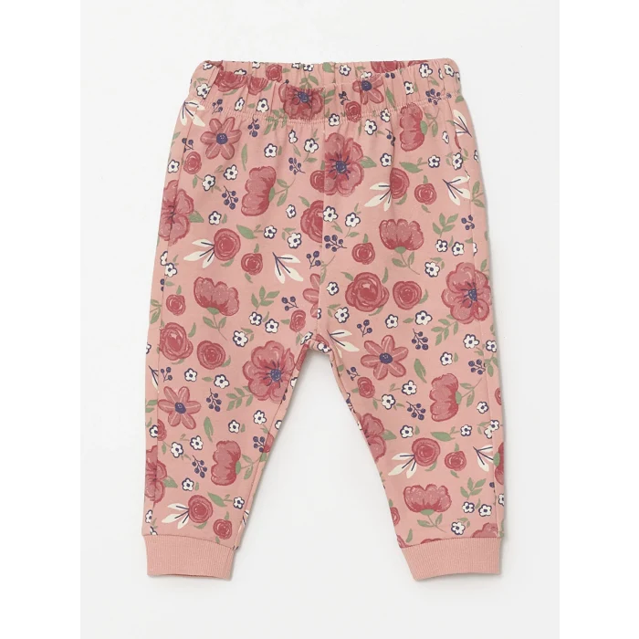 LCW baby Pembe Bebe Yaka Uzun Kollu Baskılı Kız Bebek Sweatshirt ve Tayt 2li Takım