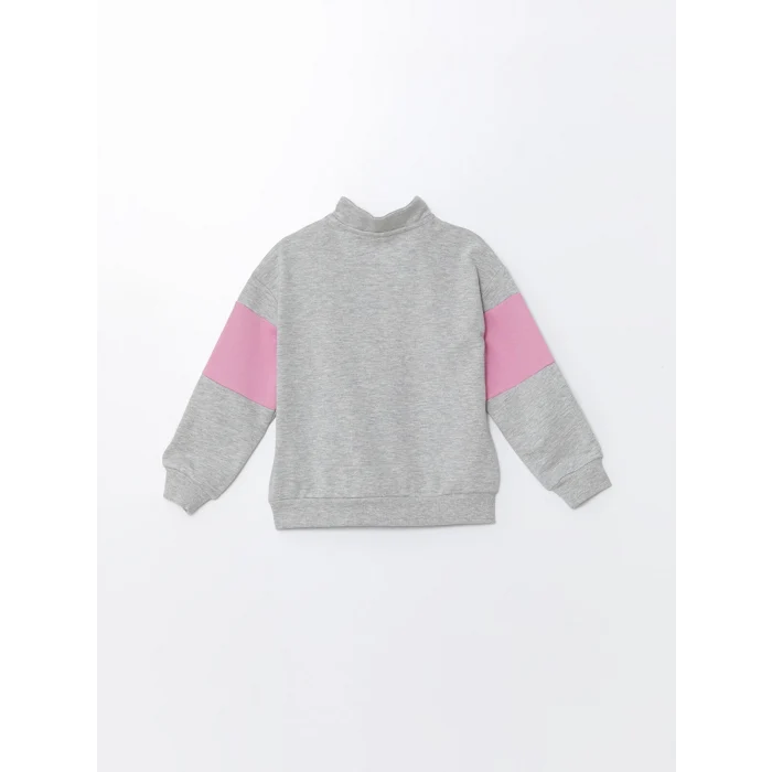 LCW Kids Gri Dik Yaka Baskılı Uzun Kollu Kız Çocuk Sweatshirt