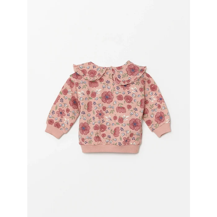 LCW baby Pembe Bebe Yaka Uzun Kollu Baskılı Kız Bebek Sweatshirt ve Tayt 2li Takım