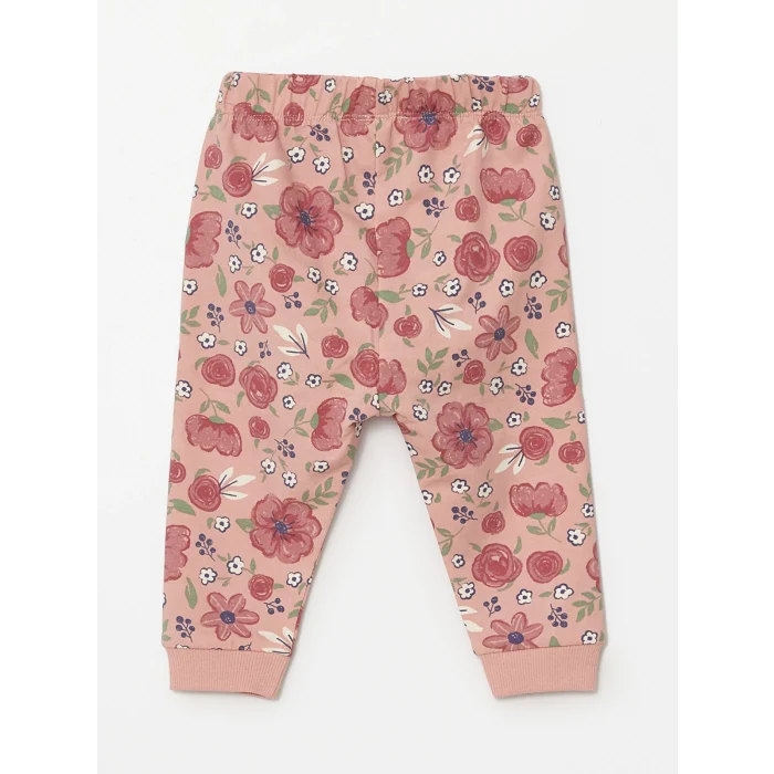 LCW baby Pembe Bebe Yaka Uzun Kollu Baskılı Kız Bebek Sweatshirt ve Tayt 2li Takım