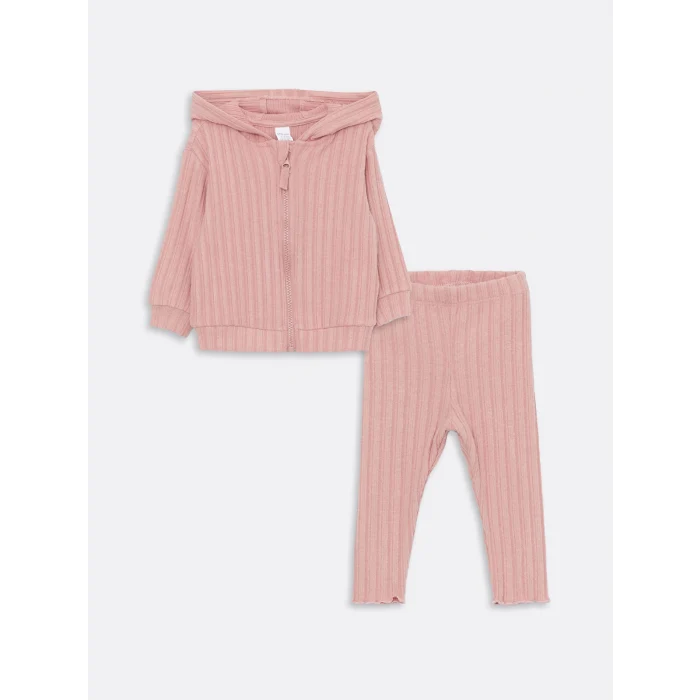 LCW baby Pembe Kapüşonlu Kız Bebek Hırka ve Tayt 2li Takım