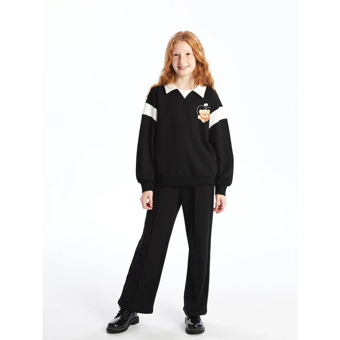 LCW Kids Siyah Polo Yaka Kız Çocuk Sweatshirt ve Pantolon