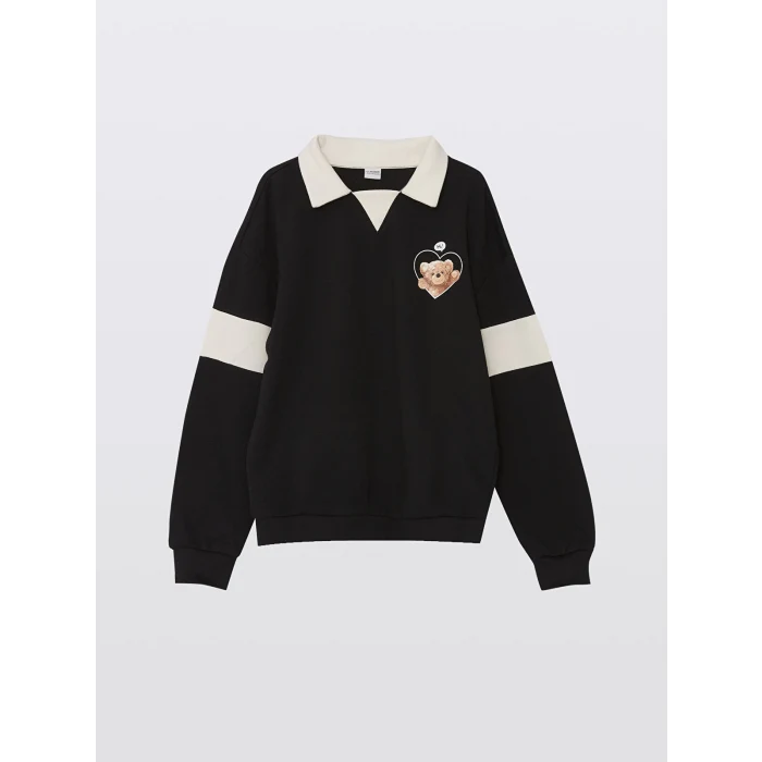 LCW Kids Siyah Polo Yaka Kız Çocuk Sweatshirt ve Pantolon